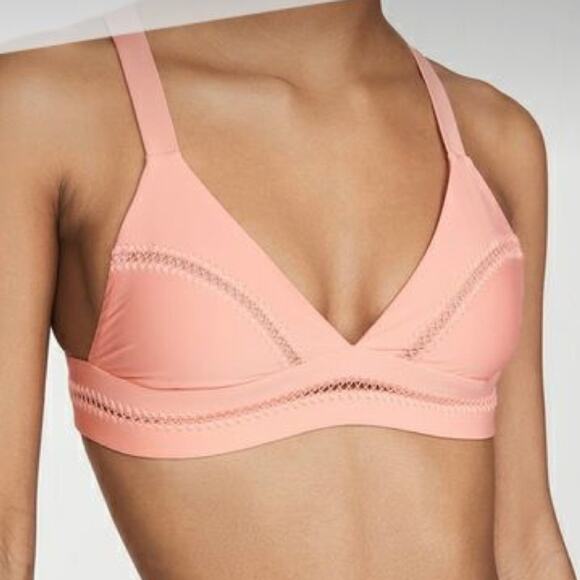 Pilyq pink stitched Ellie banded triangle bikini top sz large - Picture 1 of 9